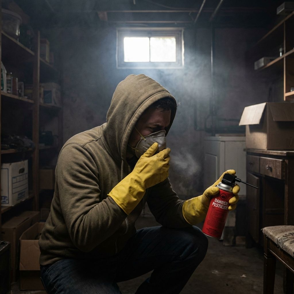 فردی با ماسک و دستکش در حال سمپاشی غیرایمن