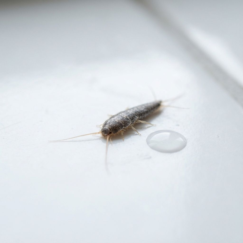 تصویر نزدیک از سوسک نقره‌ای روی کاشی حمام