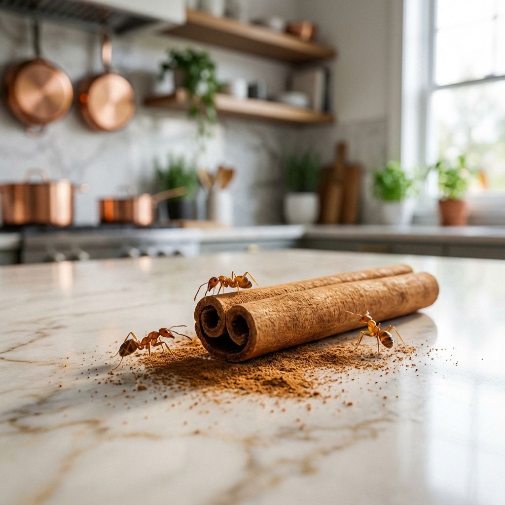 مورچه های کوچک در حال عبور از نزدیک یک تکه دارچین