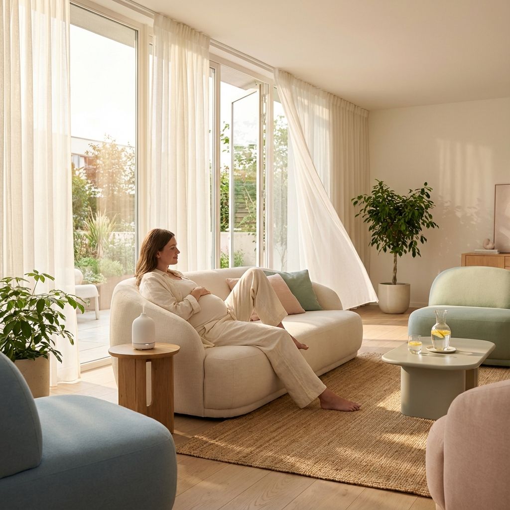 خانم باردار در حال استراحت در محیطی آرام و تمیز