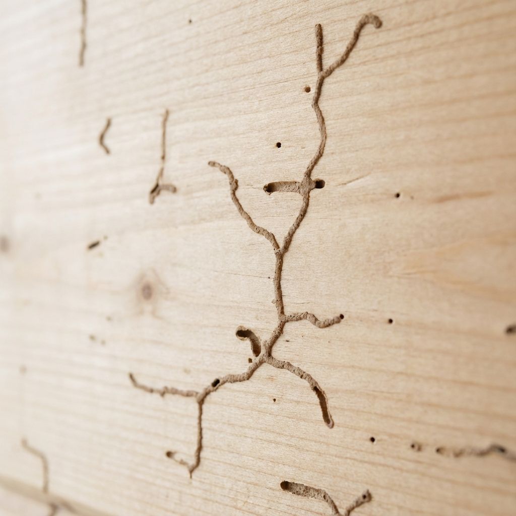 نشانه های موریانه روی سطح چوبی